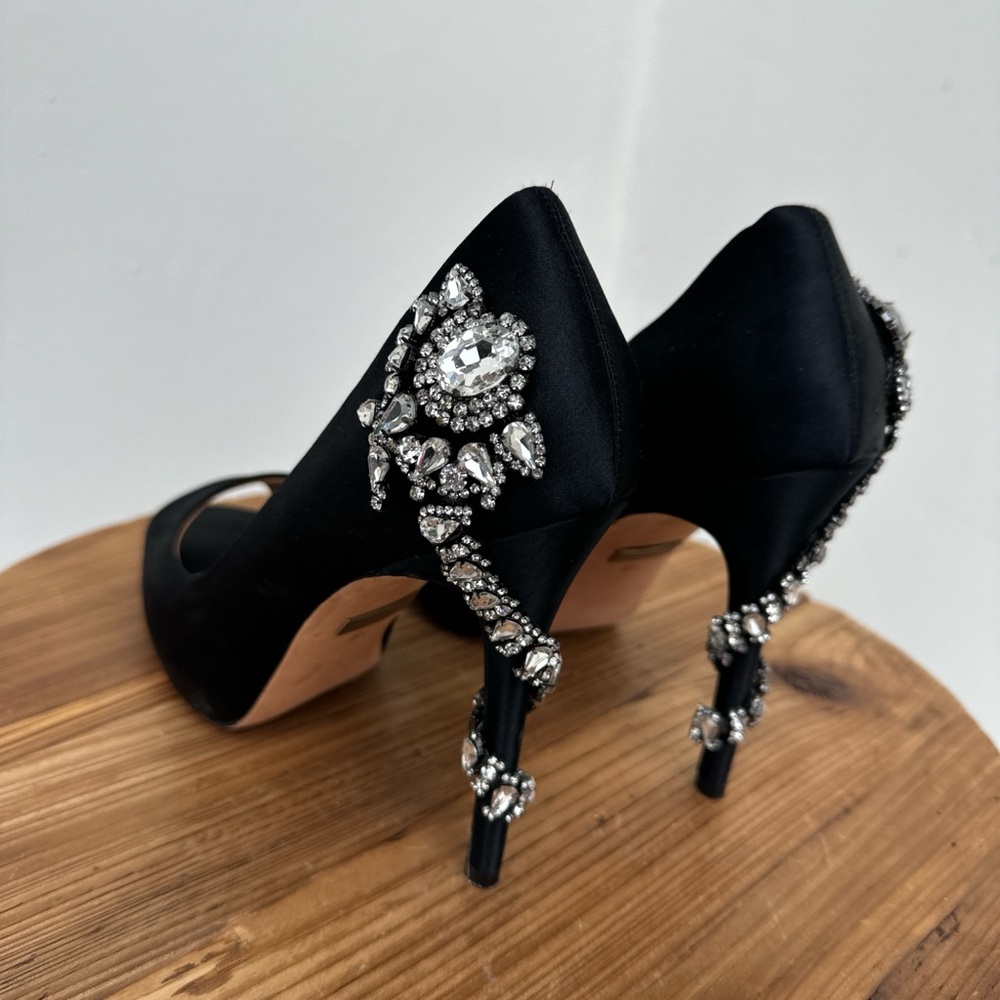 Badgley Mischka Black Satin Peep-Toe Heels
